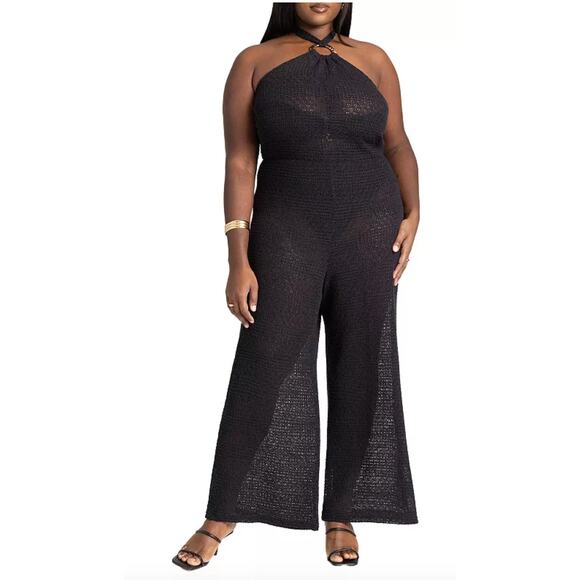 Womens Eloquii Halter Mesh Cover Up Jumpsuit size 14/16 in Black Bohemian Resort - Picture 1 of 5
